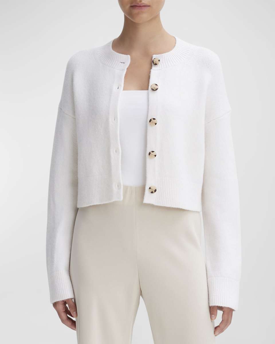 Cropped Stretch Wool Button Cardigan